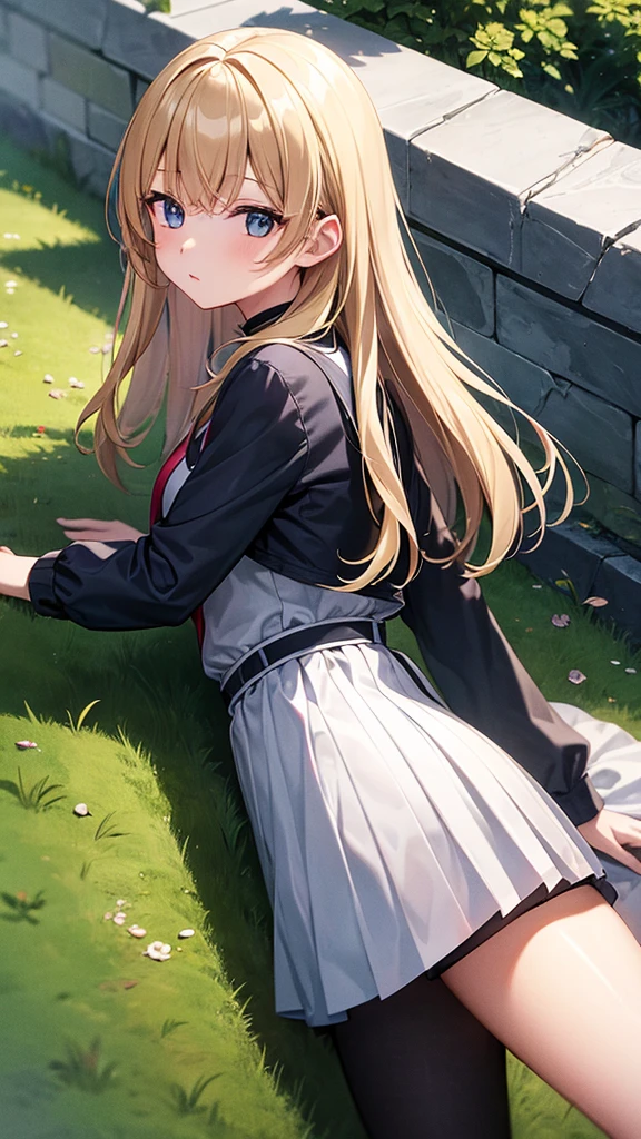 Girl's white hair, black tights, uniform