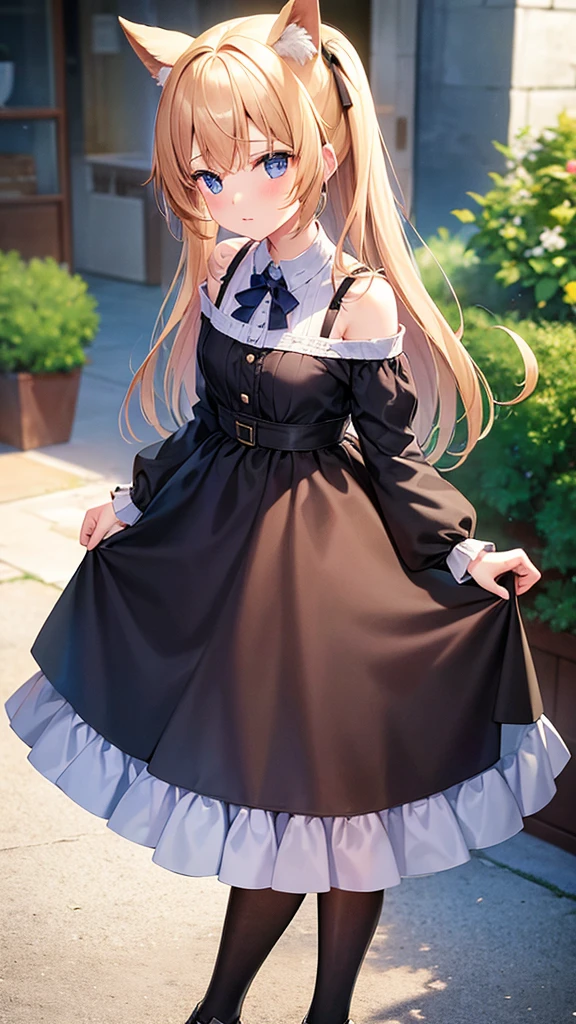 Girl's white hair, black tights, uniform