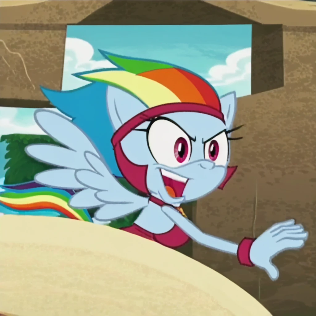 rainbow dash, 1girl, solo, upper body, (screencap, curvy:2), bikini, beach