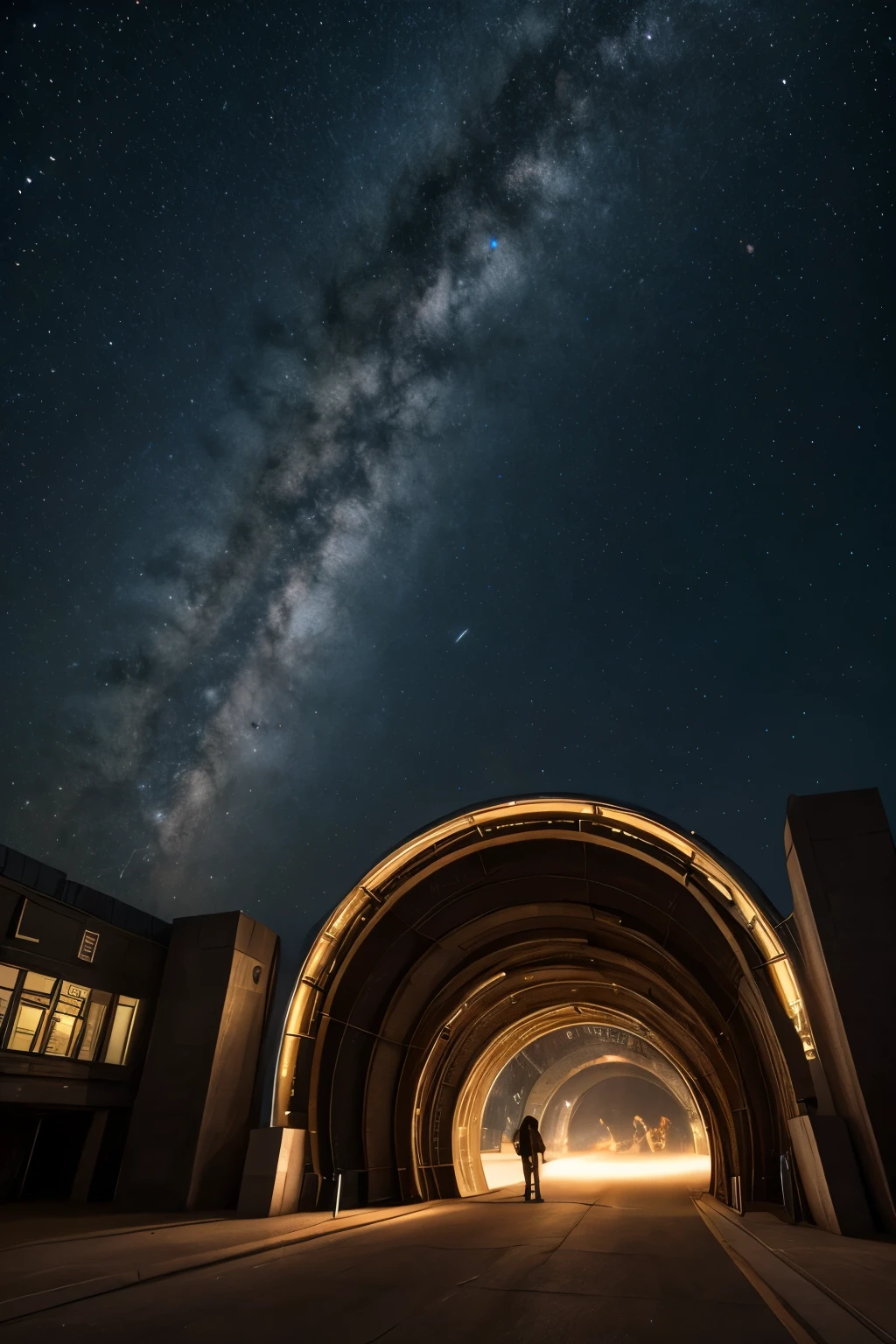 best quality, 8k, highres, realistic, detailed, Huge stargate in town, Astronauts, can see the universe,