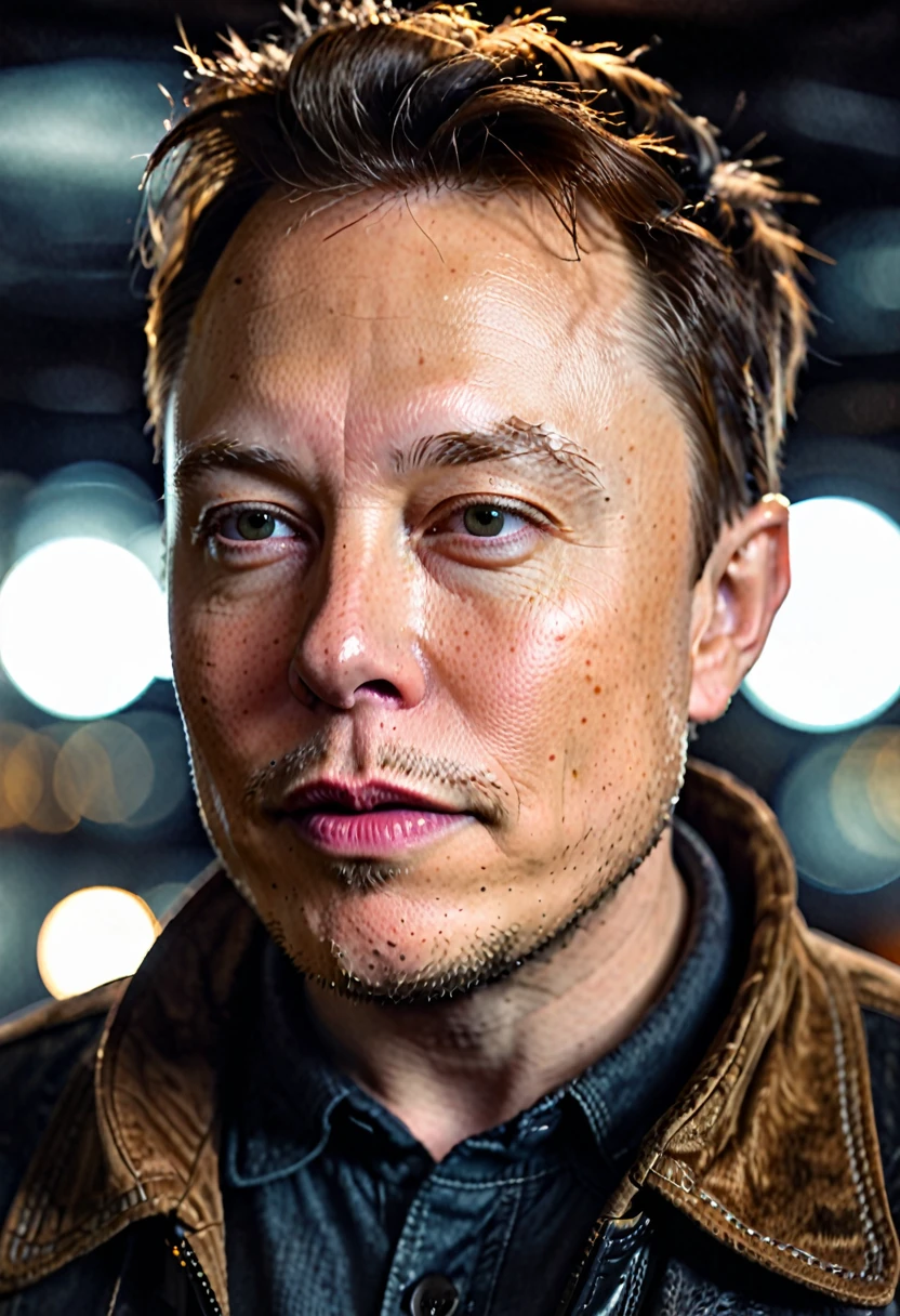 elon musk, (romantic:1.1), VHS effect, portraite, high face,(texture skin), details Intricate, fine-details, ultra detali, Ray tracing, underground dispersal, soft diffused lighting, Shallow depth of field, intricate, high détail, sharp focus, dramatic, photorealistic paint art by greg rutkowski, bokeh,dark background INFO