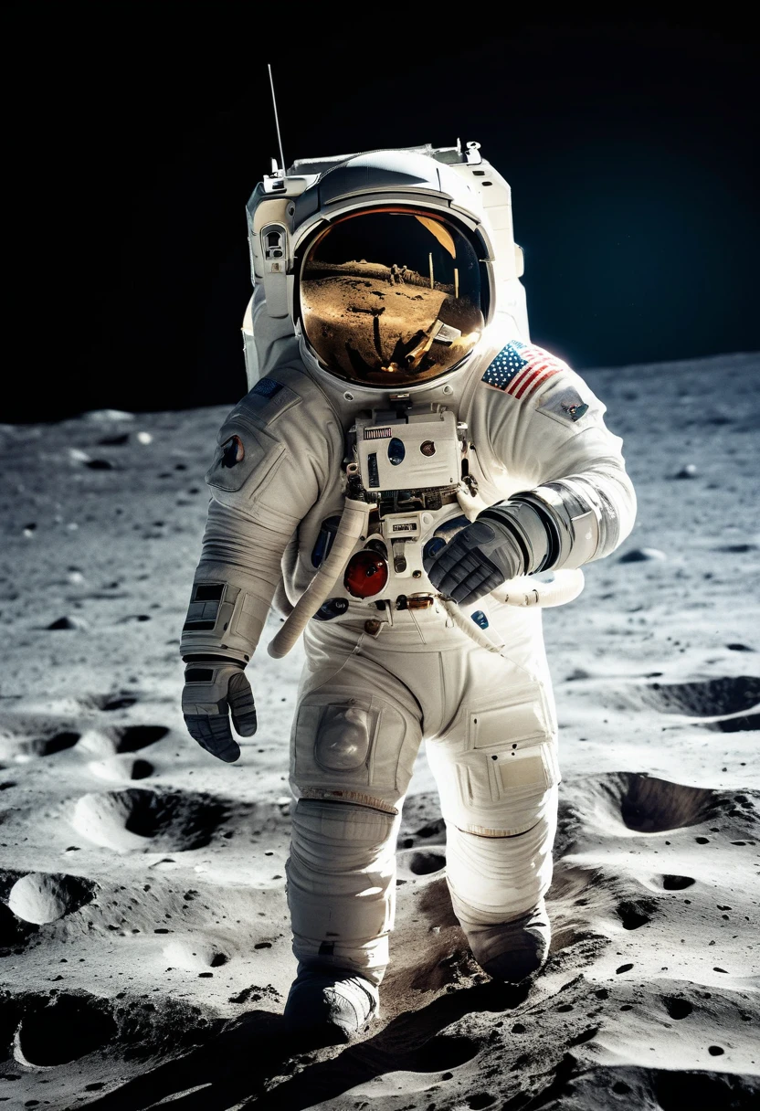 (Astronaut), astronaut stands on the highlands of the moon, witnessing the Earth rise from the lunar horizon. The beauty and tranquility are unforgettable, and the background of the scene is the pitch black universe, full body, (Photography), panoramic view, award-winning, cinematic still, emotional, vignette, dynamic, vivid, (masterpiece, best quality, Professional, perfect composition, very aesthetic, absurdres, ultra-detailed, intricate details:1.3)