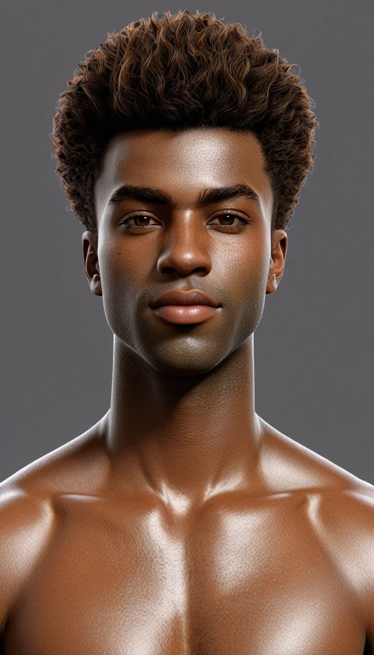 

Develop an avatar that represents a young and beautiful person. The specific characteristics are:

- **cor da pele:** blacksad, with realistic texture and tone.
- **Height:** 1,70 meters.
- **Physicist:** stark, but not overly muscular.
- **facial features:**
  - **eyeballs:** brown, detailed and realistic.
  - **body hair:** Afro, well cared for and detailed.
  - **eyebrows:** Two cut marks on the left eyebrow, to enhance beauty.
- **Other facial details:**
  - Skin and face must be highly realistic and detailed, capturing natural nuances and textures.
  - Facial expression must be warm, com um leve sorriso, conveying a friendly and confident appearance.
- **vestimentas:** Casual, modern and stylish, suitable for a young person.
Ensure all details are well represented to capture the essence and appearance of the individual depicted, with a special focus on realism and high definition of features.

.