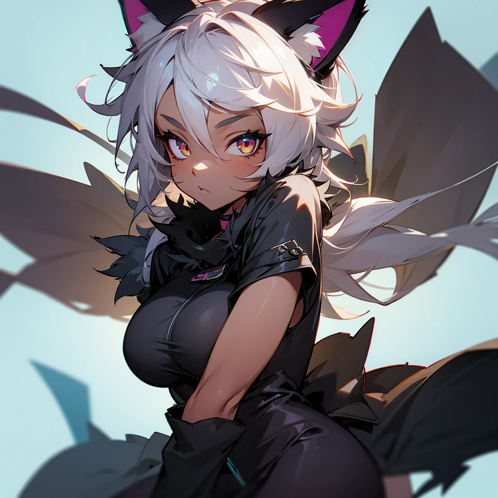 score_9, score_8_up, score_7_up, score_6_up, score_5_up, score_4_up, kemono style, Anthro, an Anthro female moth, yellow eyes, black sclera, tall, white, fluffy, neck fluff, short white hair, black moth ears, black moth wings, black spots,