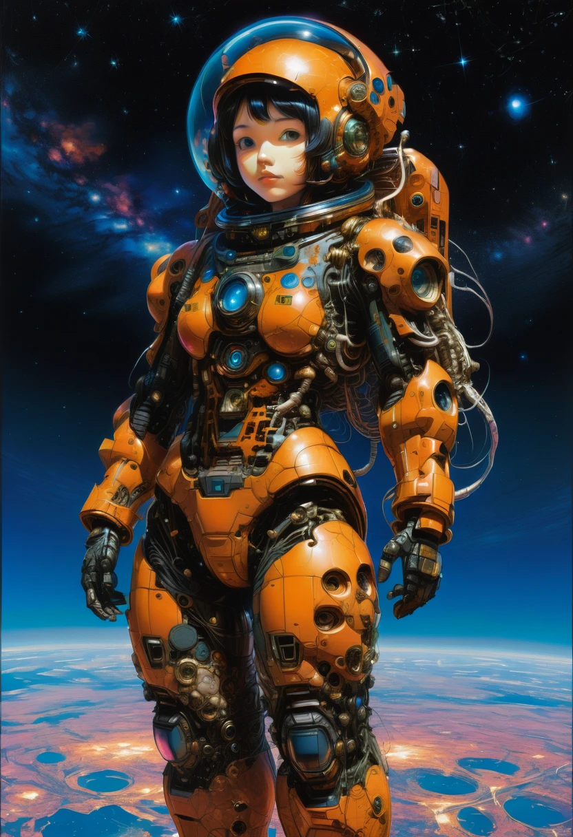 Astronaut, full body, by Satoshi Kon, best quality, masterpiece, very aesthetic, perfect composition, intricate details, ultra-detailed, vivid colors
