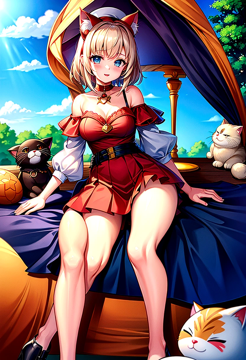 culmination masterpiece, impressive moment, unexampled superlative highres definitely organized　detail, 
from fowerd, from below, close contact, 
perfect fullbody, perfect hands, perfect face, perfect eyes,
(2rest conspicuous nifty magical chibi girls in tent with perfect cats), 
fantasy world, forest field, 
illustration, Artistic, peaceful atmosphere, morning, 