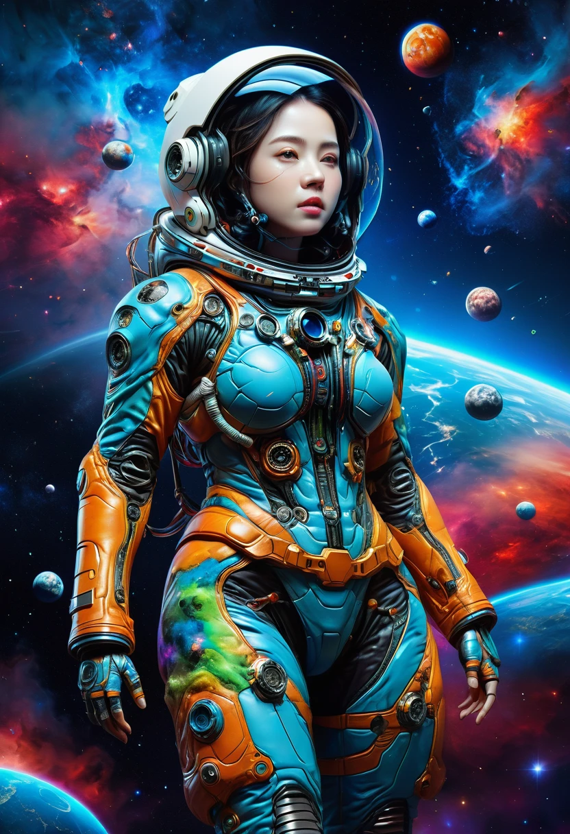 Astronaut, full body, by Qi Baishi and Chen Longque and Chen Dingbo, best quality, masterpiece, very aesthetic, perfect composition, intricate details, ultra-detailed, vivid colors