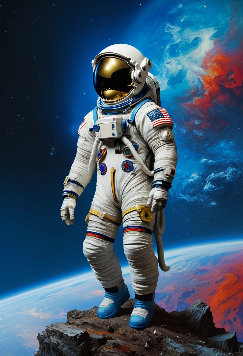 Astronaut, full body, by Qi Baishi and Chen Longque and Chen Dingbo, best quality, masterpiece, very aesthetic, perfect composition, intricate details, ultra-detailed, vivid colors
