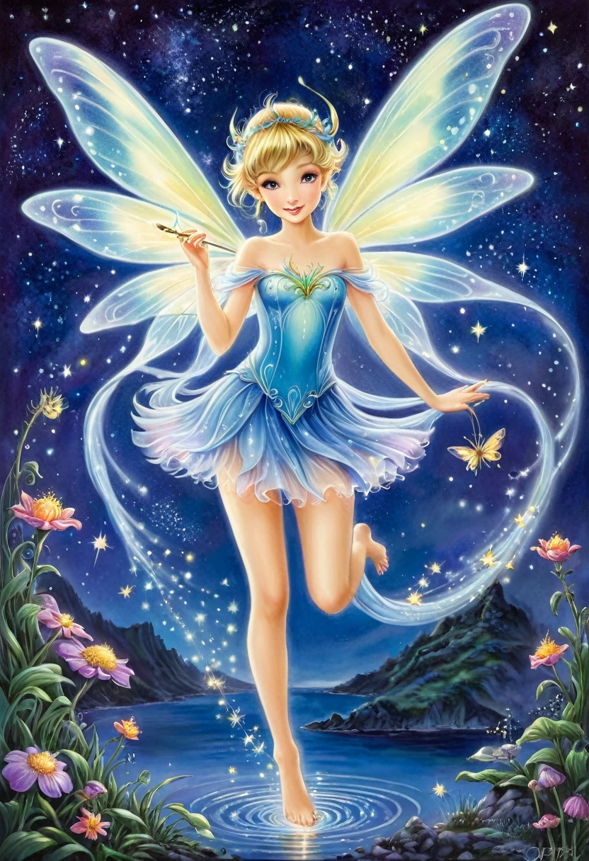 杖を持って夜空を飛ぶFairyの絵, Airbrush paintings inspired by Ida Rentoul Authwaite, Deviantart Contest Winner, Fantasy art, Fairyの月明かりのダンス, 美しいFairy, Pixie Dust Magic, 星のFairy, 美しいFairy, Fairyのような素晴らしい, Shining with magic, 美しいFairys, Fairy, Fairyには翼がある