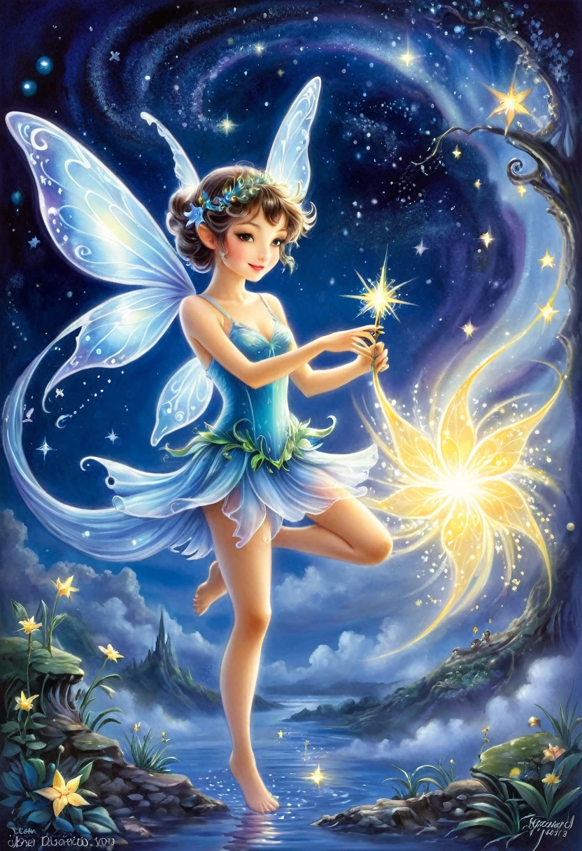 杖を持って夜空を飛ぶFairyの絵, Airbrush paintings inspired by Ida Rentoul Authwaite, Deviantart Contest Winner, Fantasy art, Fairyの月明かりのダンス, 美しいFairy, Pixie Dust Magic, 星のFairy, 美しいFairy, Fairyのような素晴らしい, Shining with magic, 美しいFairys, Fairy, Fairyには翼がある