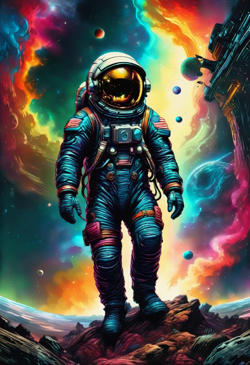 Astronaut, full body, by Qi Baishi and Chen Longque and Chen Dingbo, best quality, masterpiece, very aesthetic, perfect composition, intricate details, ultra-detailed, vivid colors