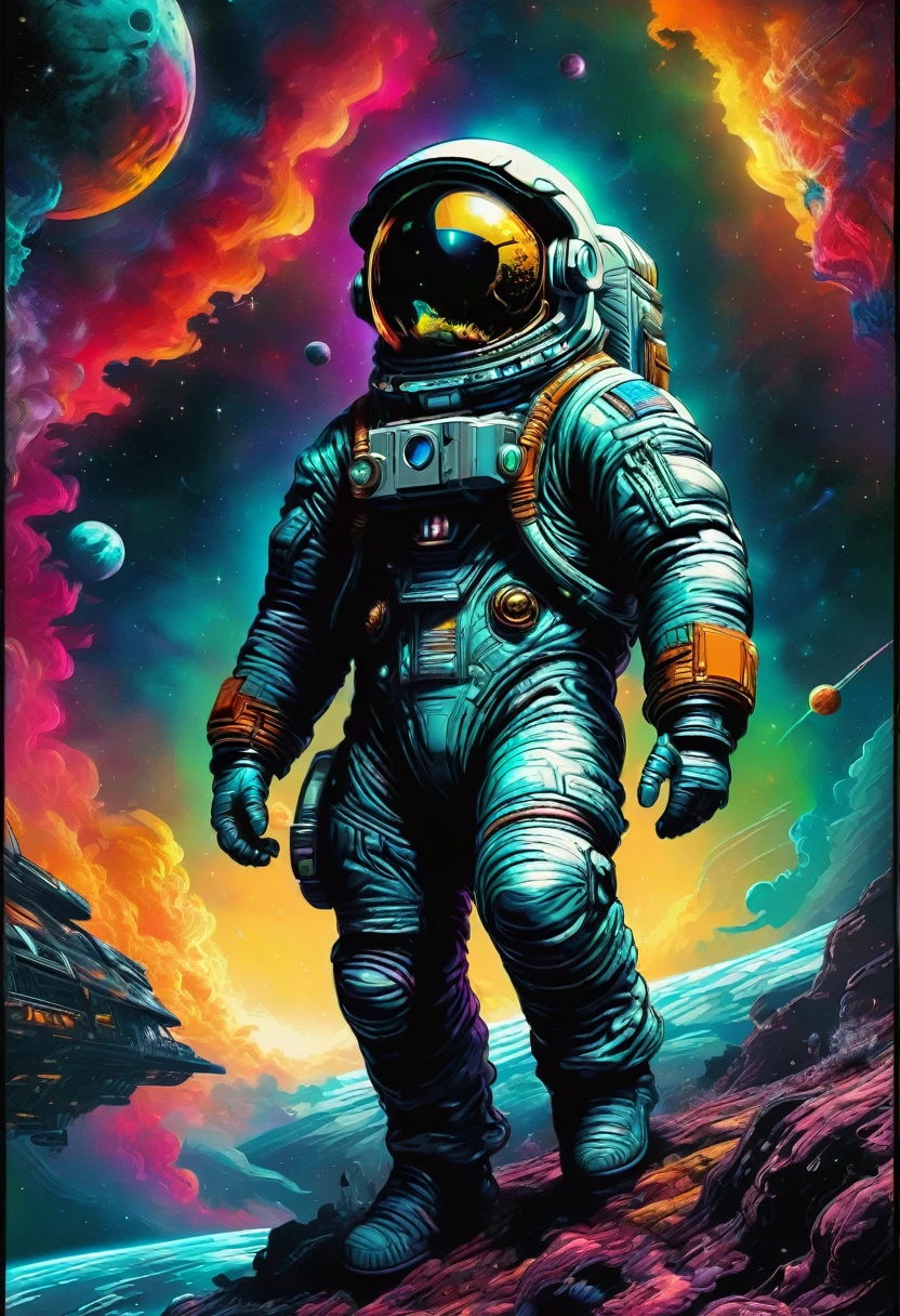 Astronaut, full body, by Qi Baishi and Chen Longque and Chen Dingbo, best quality, masterpiece, very aesthetic, perfect composition, intricate details, ultra-detailed, vivid colors