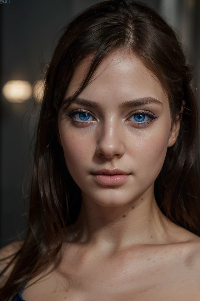 beautiful girl with striking blue eyes, long eyelashes, detailed facial features, delicate skin, alluring expression, (best quality,4k,8k,highres,masterpiece:1.2),ultra-detailed,(realistic,photorealistic,photo-realistic:1.37),portrait,cinematic lighting,warm color palette,intricate details