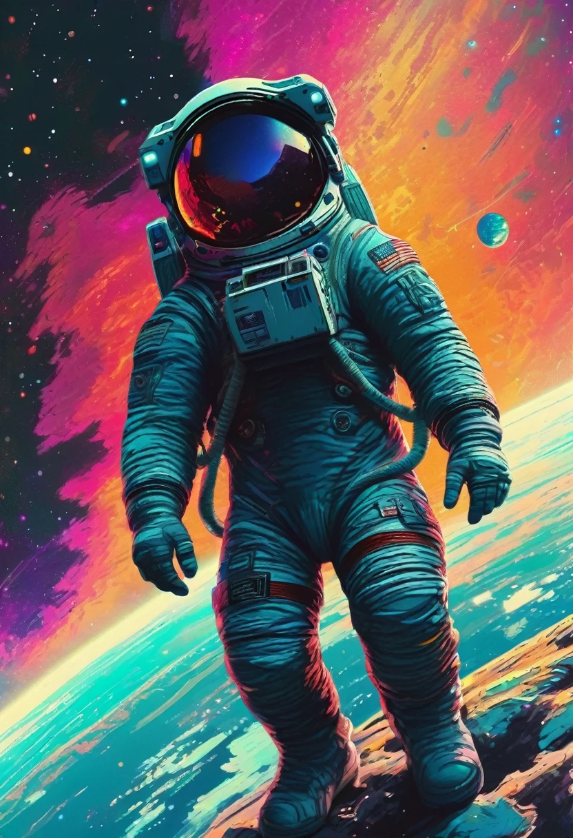 Astronaut, full body, by Qi Baishi and Chen Longque and Chen Dingbo, best quality, masterpiece, very aesthetic, perfect composition, intricate details, ultra-detailed, vivid colors