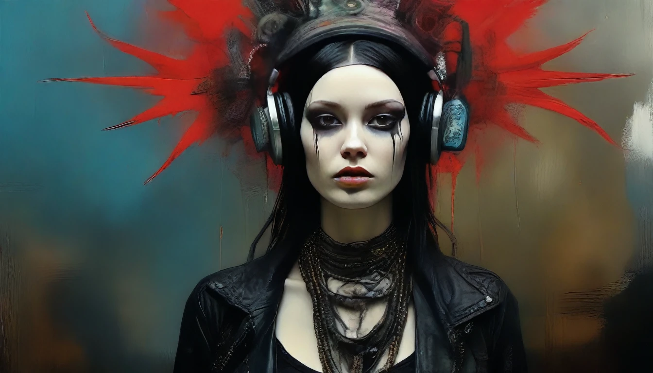 Dark gritty dirty rough tattered portrait of a punk goth with a quirky personality, dreadocks, motifs of reflection and perfection, horror, dystopian, ruin, post apocalyptic, devastation, intricate stunning, dramatic colors, detailed background, highly detailed picture of a woman, art by Jeremy Mann and Tsutomu Nihei and Bella Kotak : 1 | low quality, poorly lit, bad anatomy, bad hands, disfigured hands, hat, extra long neck, headphones : -0.5