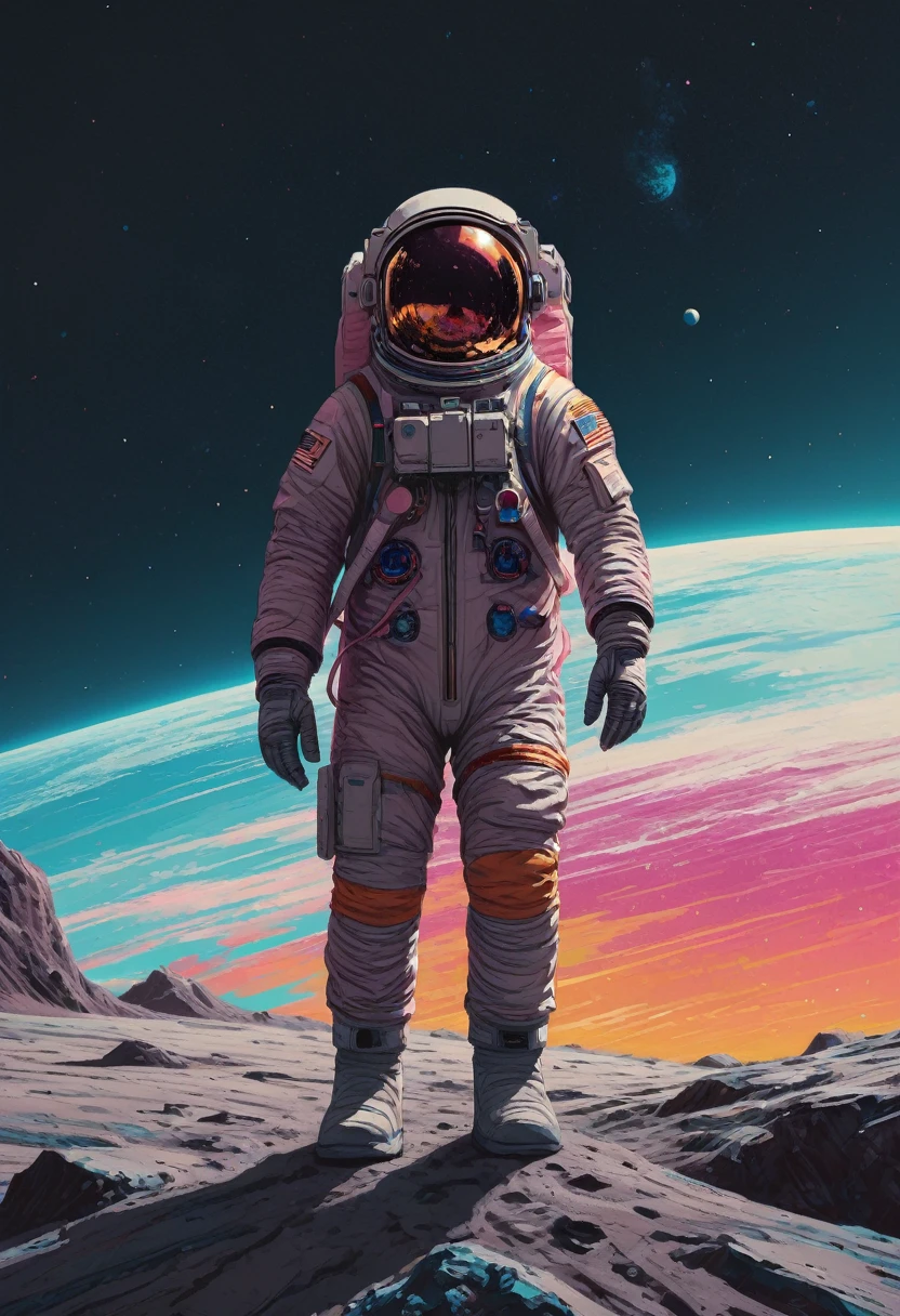 Astronaut, full body, by Qi Baishi and Chen Longque and Chen Dingbo, best quality, masterpiece, very aesthetic, perfect composition, intricate details, ultra-detailed, vivid colors