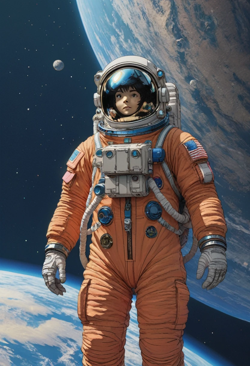 Astronaut, full body, by Qi Baishi and Chen Longque and Chen Dingbo, best quality, masterpiece, very aesthetic, perfect composition, intricate details, ultra-detailed, vivid colors