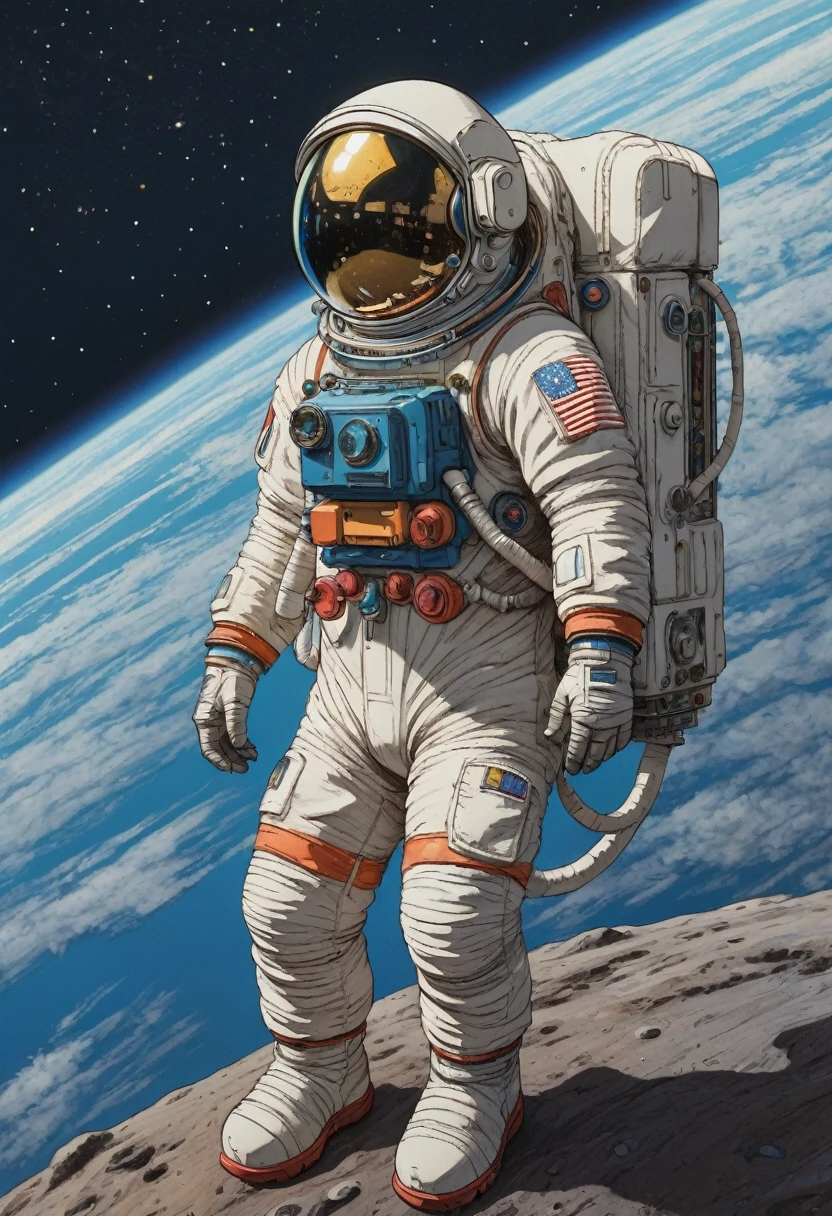 Astronaut, full body, by Qi Baishi and Chen Longque and Chen Dingbo, best quality, masterpiece, very aesthetic, perfect composition, intricate details, ultra-detailed, vivid colors