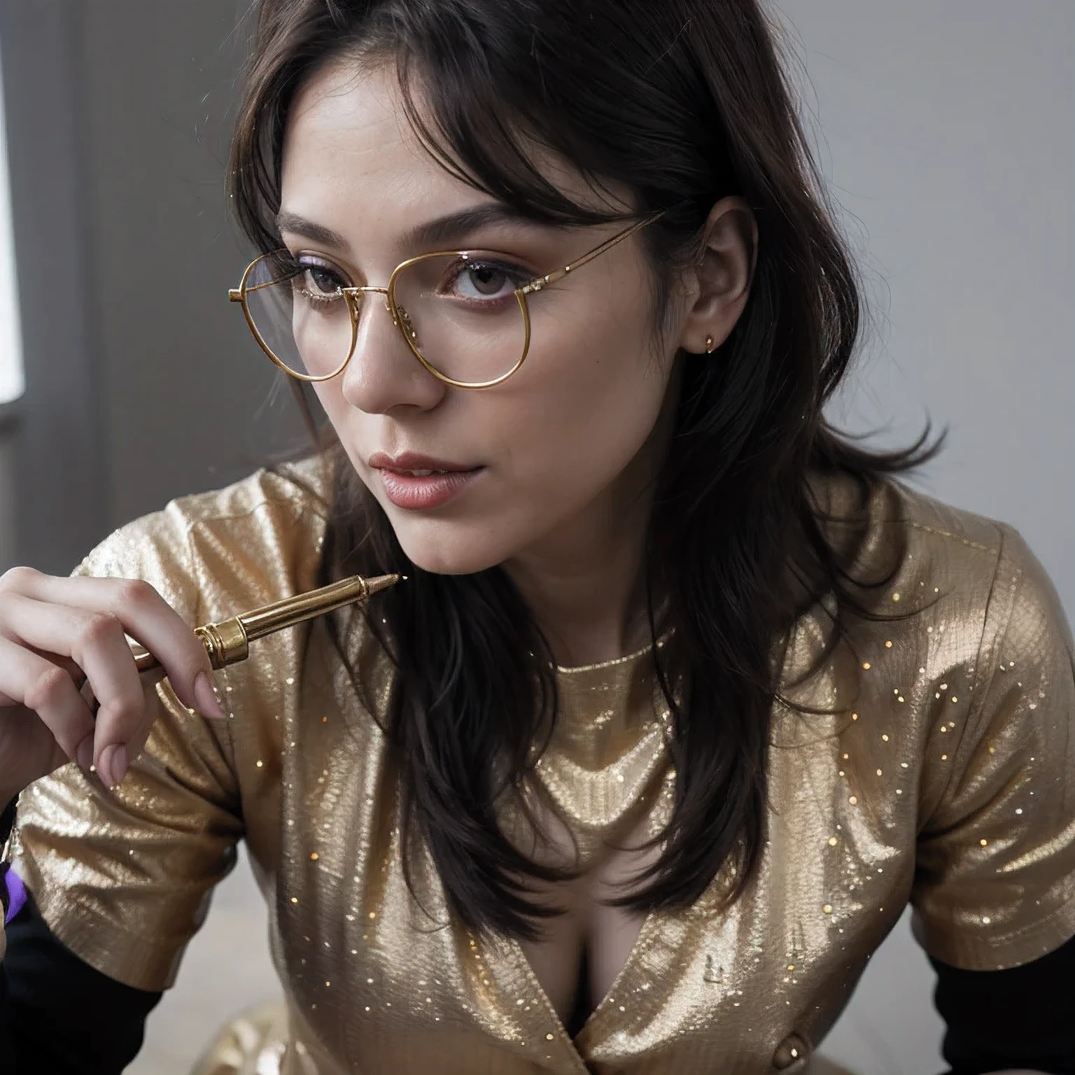 Purple Powder Queen, Thick gold glasses