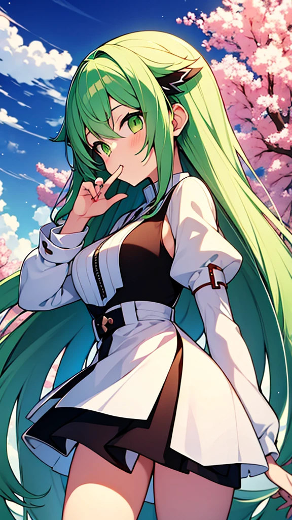 A anime girl white hiar green eyes 24 yers old