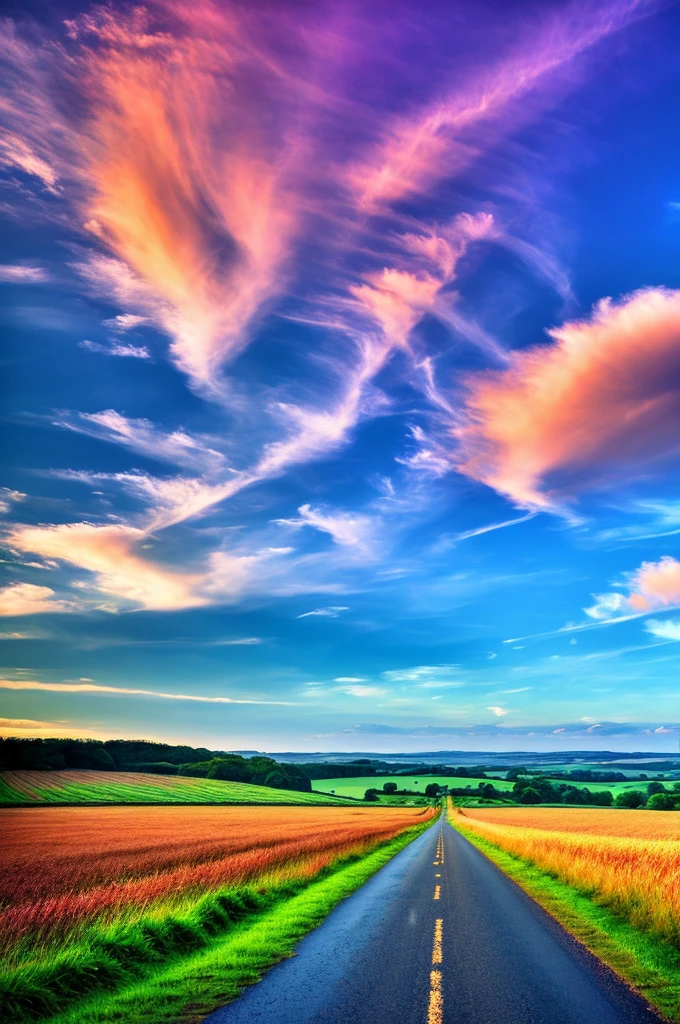 Original landscape，Sky and clouds，Tyndall effect，A country road，Colorful hot air balloon，Tyndall effect，Tyndall effect，High quality desktop wallpaper, Verdant forest, Detailed field properties, Beautiful English countryside, Stunning scenery, Rolling Hills, Landscape Wallpaper, Lush countryside, Green forests, Stunning scenery, Green fields in the background, High quality wallpaper, Beautiful wallpapers，Ultra high quality，Ultra HD，Ultra-high resolution