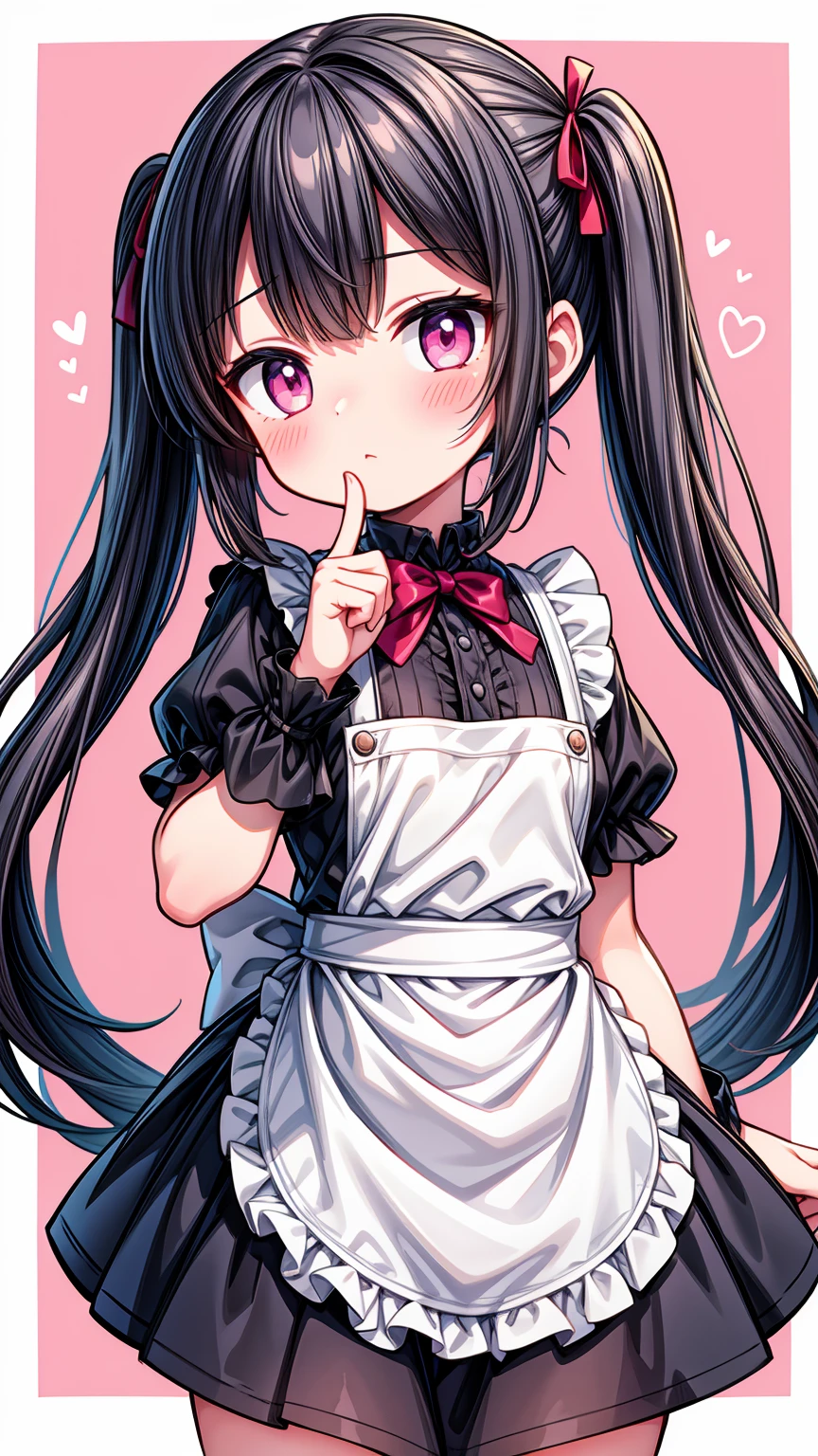 (8K, Highest image quality, highest quality, masterpiece), detailed face, ((loli)), ((girl)), (little  curve), black hair, short twintails, pink eyes, ((very small bust)), (flat bust), (naked apron), cowboy shot, put your hand on your mouth, kitchen background, ((very blushing)), ((detailed hands and fingers)), viewer perspective from below, (blush)