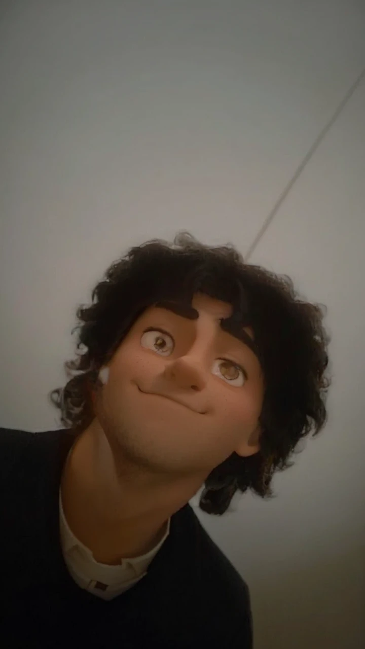 create the young man look like a priest drinking a coffee on coffee shop very nice place in disney pixar style.