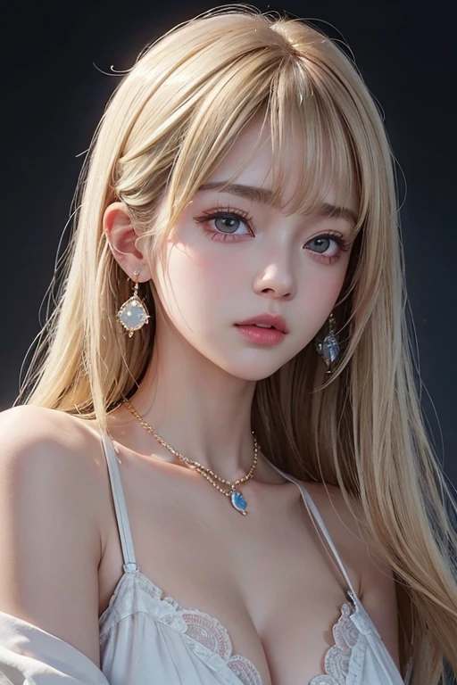 Photorealism、Highest quality、Ultra-high resolution、photograph、Photograph of a beautiful girl born in Northern Europe、Extraordinary beautiful girl、Highlights of cheek luster、Beautiful face with cute details、(PurerosFace_v1:0.008)、beautiful bangs、Glowing White Skin、Bangs between the eyes、Shining beautiful hair、Silky Hair、High resolution eyes、beautiful, Bright and clear, Big eyes sparkle charmingly、eyeliner、double eyelid、Straight light blonde hair、Just like the whole body、disappointment、blush、Embarrassing、glare、 Shiny little necklace and earrings, Glossy Lips: 1.4, Humiliated、impatience、disappointment、was scary、glare、Exposed large cleavage、(There's a lot of sperm in my chest:1.4)(Thighs full of sperm:1.2)、blush、Tears are embarrassing、Thin white underwear、Light white bra、She spreads her legs to reveal her thin white lace panties、Talking openly about masturbation、Disheveled clothes、dressing、stockings、Exposed panties、Sweat、Soaking wet、See-through underwear、A clean-cut woman,, (Maid clothes: 1.5),Veil、Wavy Hair, diagonal bangs, Medium Long Hair, Beautiful blue eyes, Big Breasts、 late at night in the bedroom, On the bed、