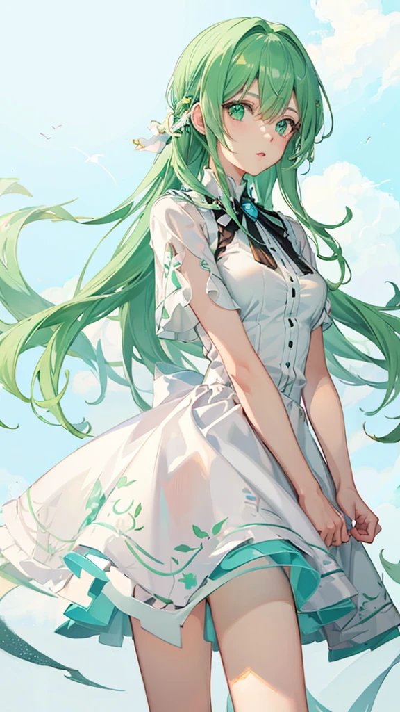 A anime girl white hiar  green eyes 24 yers old 