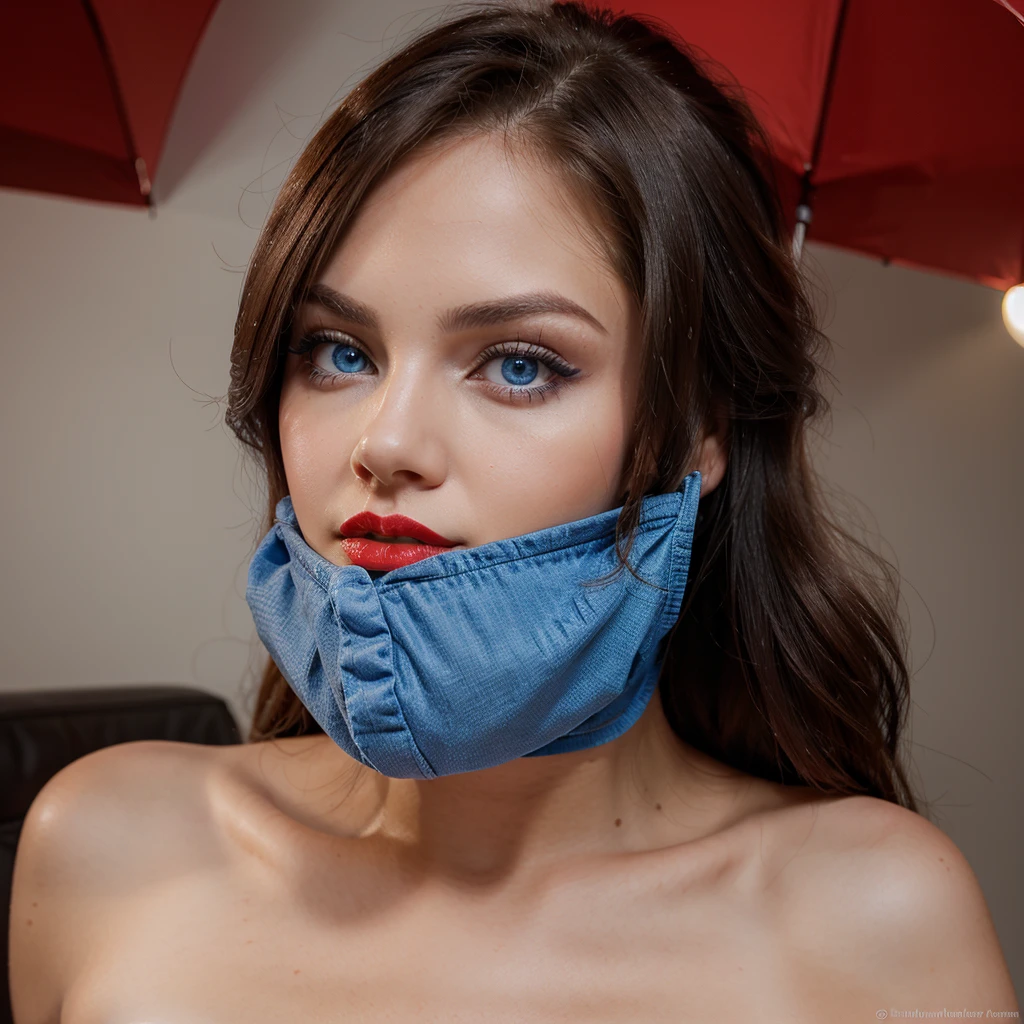 face of sexy girl with blue eyes, big red lips, model, influncer