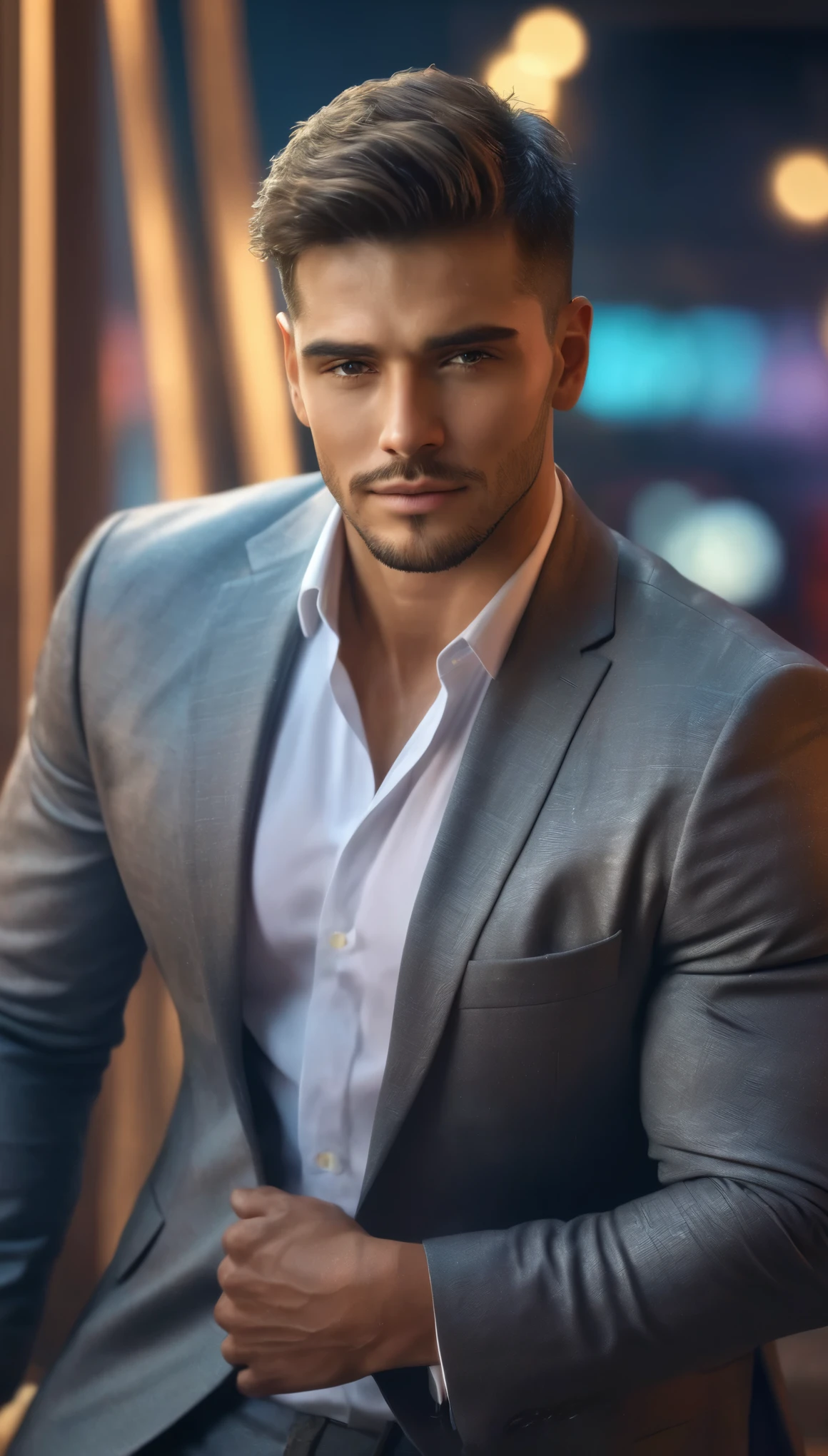 ((a handsome man, elegant male model, full body portrait:1.5)), (best quality,4k,8k,highres,masterpiece:1.2),ultra-detailed,(realistic,photorealistic,photo-realistic:1.37), pose de modelaje, HDR,UHD,studio lighting,ultra-fine painting,sharp focus,physically-based rendering,extreme detail description,professional,vivid colors,bokeh,dramatic lighting,cinematic composition