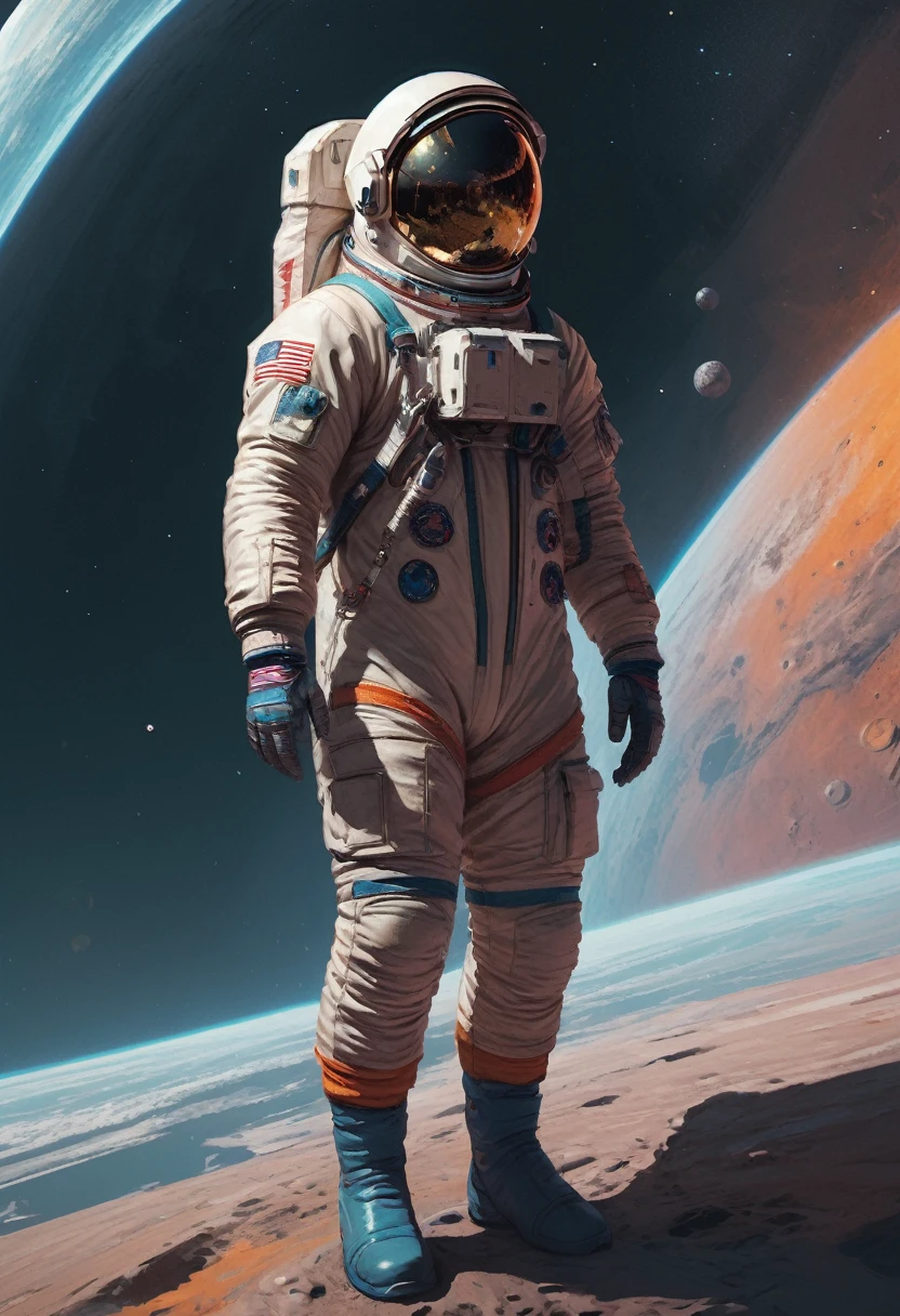 Astronaut, full body, by guweiz and Artem Demura and Tim_Blandin, best quality, masterpiece, very aesthetic, perfect composition, intricate details, ultra-detailed, vivid colors