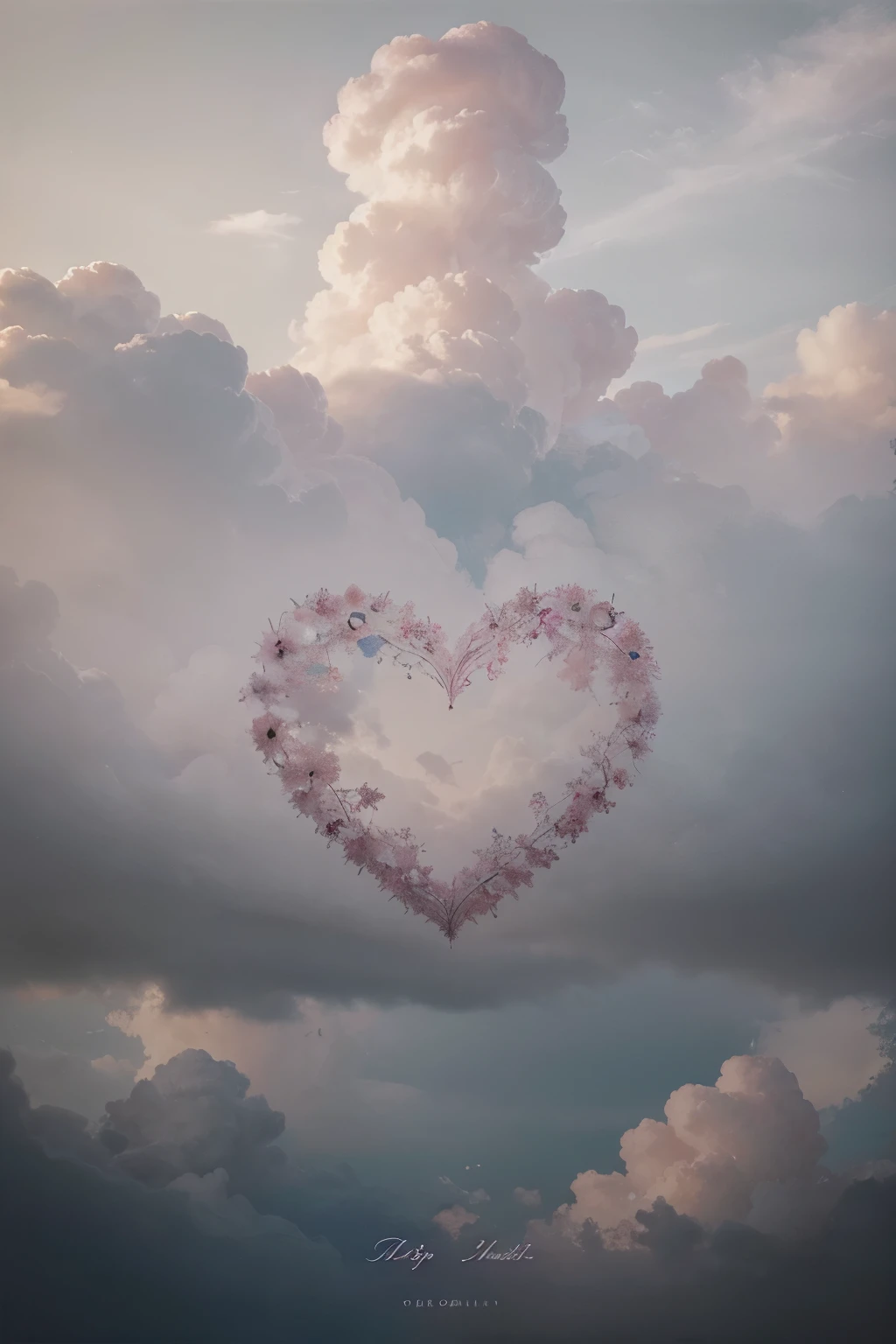 ((Best Quality)), ((Masterpiece)), (detailed), 1 freehand drawn heart, cloudy sky, abstract album cover, pink and faint tones