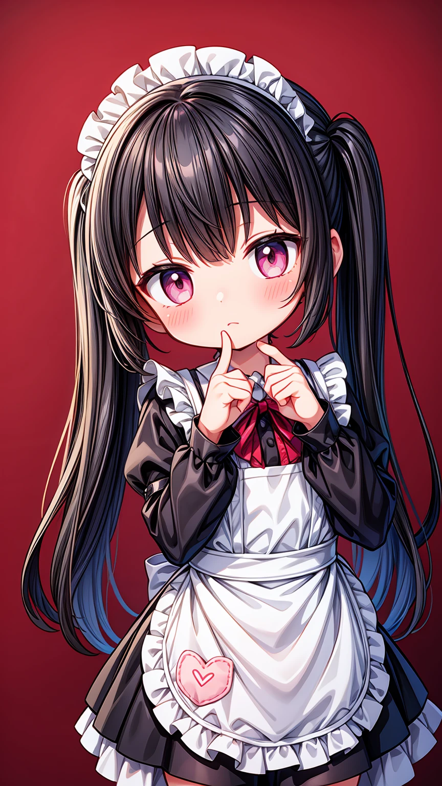 (8K, Highest image quality, highest quality, masterpiece), detailed face, ((loli)), ((girl)), (little curve), black hair, short twintails, pink eyes, ((very small bust)), (flat bust), (naked apron), cowboy shot, put your hand on your mouth, kitchen background, ((very blushing)), ((detailed hands and fingers)), viewer perspective from below, (blush)