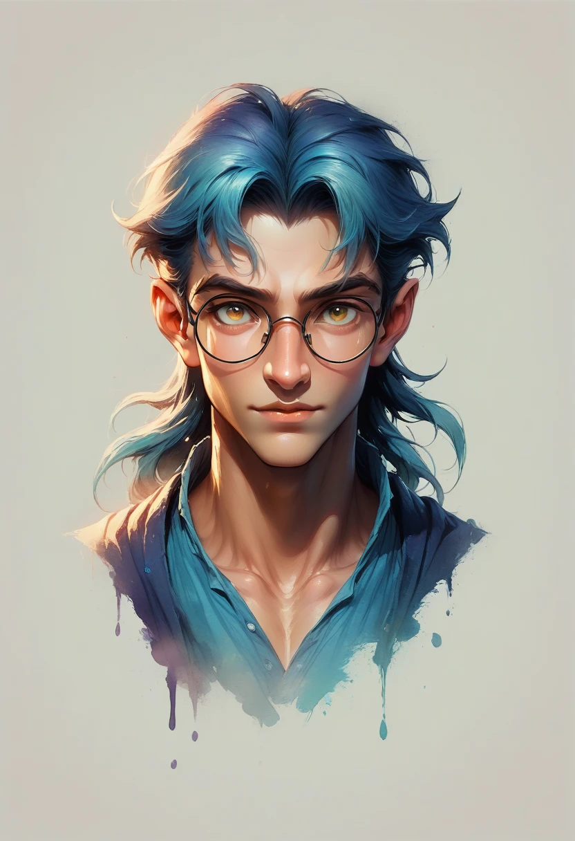 Faded Headshot, faded bottom, faded edges ,score_9,score_8_up,score_7_up,score_6_up,score_5_up, Create a close-up illustration of a character named 'Mael el Torpe'. Mael is a young vampire with a slightly disheveled and comical appearance. He has messy, tousled hair with a few strands out of place. His expression is slightly confused, with one eyebrow raised and a distracted look in his eyes. He wears large, round glasses that are askew on his face. watercolor style, cartoon, digital illustration, disney, centered, looking at the camera, approaching perfection, dynamic, moonlight, highly detailed, watercolor painting, artstation, concept art, smooth, sharp focus, illustration,
(upper body:1.2), (close up:1.5), portrait, huge breasts, deep cleavage,