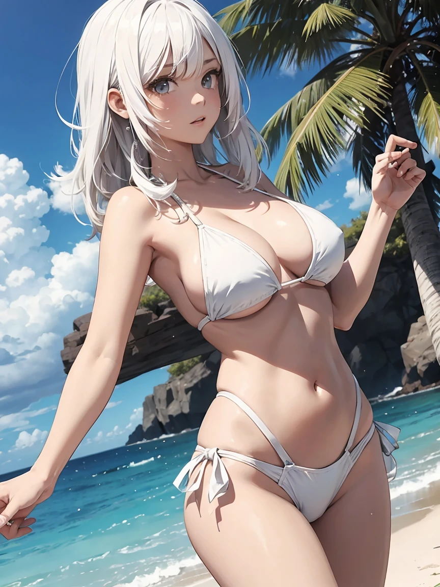 white hair,bikini