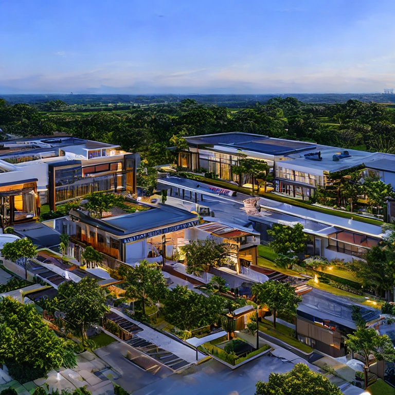 3D render, An aerial drone perspective, taken with professional photography techniques, using a wide angle lens with bright natural light and high resolution details, in the style of photorealistic architectural rendering, in the style of professional photograph, hyper realistic, highly detailed.