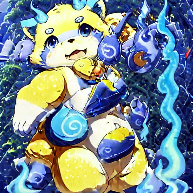 (masterpiece, best quality:1.2), botailang，blue fire，furry，tanuki