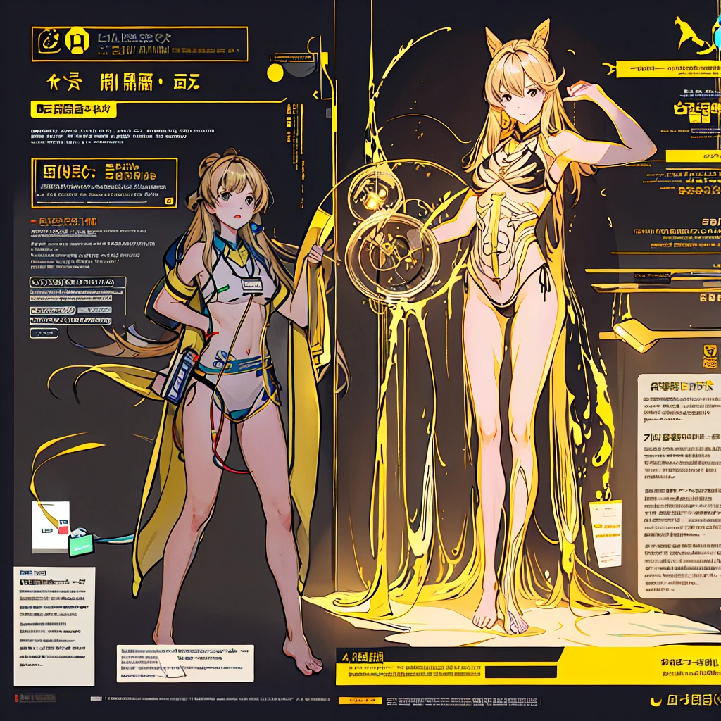 multiple views,1girl, 1girl, blonde hair, short hair, blush, yellow eyes,blonde hair, see full body, stand straight, (((Wave right hand))), ((((Flat chest)))), thin, small breasts, small butt, nude full body,