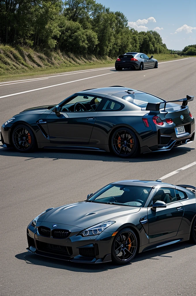 A GTR colliding with an overturned BMW
