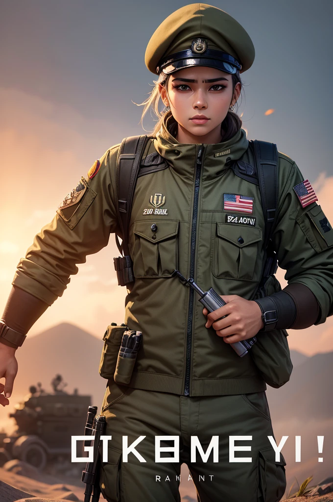 Create a military themed logo with the name चित्रक in high quality, render3d, bokeh effect, NVidia ray tracing