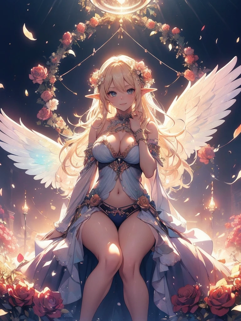 最high quality、1 beautiful woman,Angel ((cowboy shot ))、View from the front、美しい虹Farbeに輝く翼、Big angel wings、Wet、Beautiful groin、detailed groin、、Blushing、親しいsmile、Ecstasy、Beautiful thighs、Filled with roses、Lots of roses、Floral Throne、 Magnificent Fairy Throne、flower fractal fine art、Fill the screen with flowers、Bigger on the screen、Beautiful Eyes、、Fairy tale、Märchen Beautiful Eyes,High-definition depiction, Realistic, 8K, Unity, , light smile, Beautifully and vividly drawn, , Beautiful, beautiful, clear skin、sexly swim suit,比基尼 ,sexly 、Ecstasy、 Raise your arms behind your head, Romanticism,mosquito。 The most beautiful form of chaos, Mr..々Farbe, Intertwined flowers, P article,Magical gentle light,smile,sexy,image quality、masterpiece、Beautiful Face、Super beautiful woman((Big breasted 22 year old office lady、Bust 100,Beautiful long ironed hair、Blonde Hair、height: 165cm。、sexy、Esbian、high quality、、Visual Arts、最high quality、1 woman NP: Worst quality ,Flower fractal art、、Beautiful radiance,High-definition depiction, Realistic, 8K, Unity, , light smile, Beautifully and vividly drawn, , Beautiful, beautiful, clear skin、sexly ((swimwear 比基尼,))Countless rays of light pouring down, Swirling Light, , Raise one arm above your head, Intense light is emitted from the magic flower circle front of the girl. Romanticism,: The most beautiful form of chaos, Mr..々Farbe, Intertwined flowers, Particle,magical gentle light,smile,sexly,image quality、masterpiece、Beautiful Face、Super beautiful elf woman((Big breasted ,Beautiful 、sexly、Esbian、、high quality、Visual art、Written boundary depth、、elf Ears、、universe、Happy smile、、、elegant、ticker beautiful decorative、、magic、、Beautiful bed、A kind smile、wonderful、Fluttering petals、、Cultivate fantasy、、Mystery light Lots of flowers、、art、art,mystery,Ultra-high resolution,atmosphere 最high quality、
