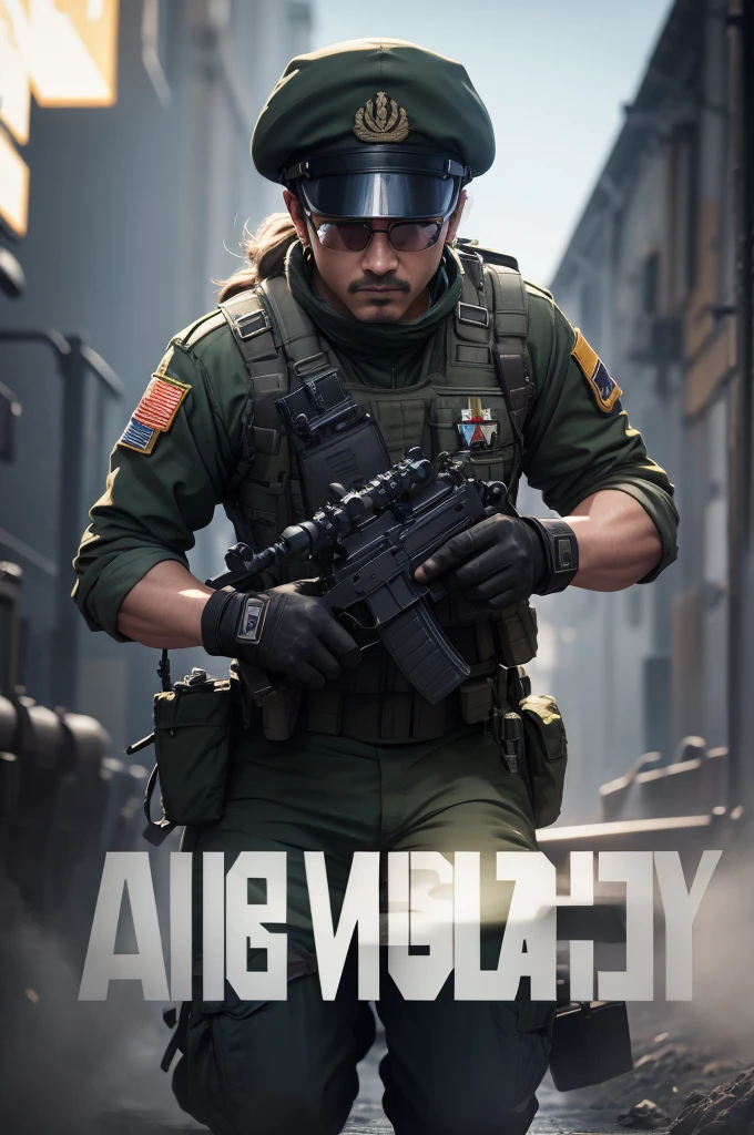Create a military themed logo with the name चित्रक in high quality, render3d, bokeh effect, NVidia ray tracing