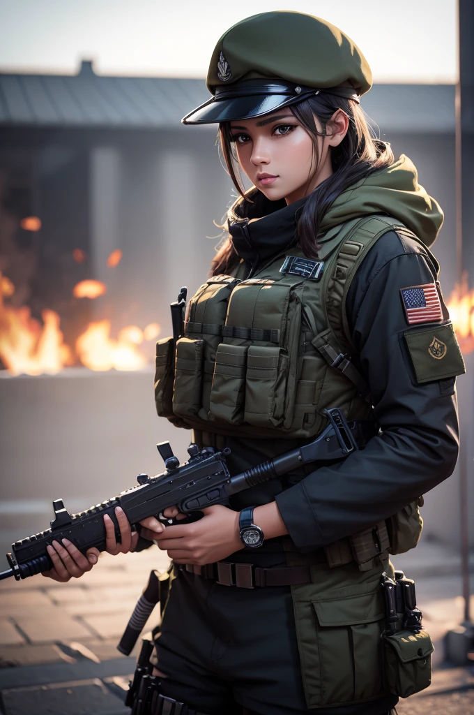 Create a military themed logo with the name चित्रक in high quality, render3d, bokeh effect, NVidia ray tracing