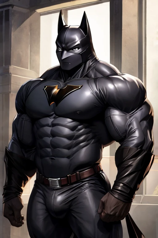 muscular packed buff batman huge bicep in tight gray suit