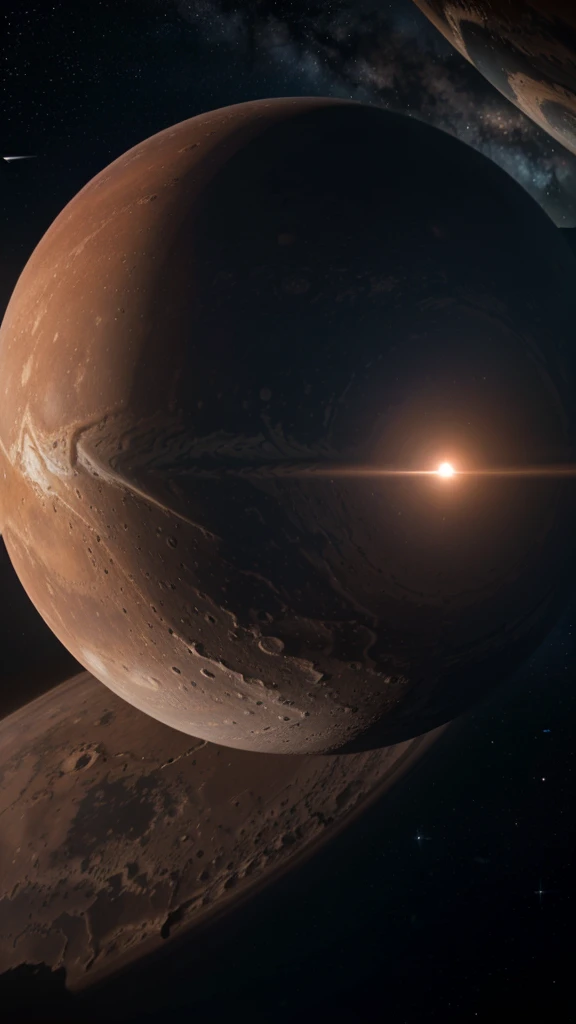 Generate an image depicting a night sky where other planets, such as Mars, Jupiter, and Saturn, are as close to Earth as the Moon. Show how the sky would look with these planets prominently visible, highlighting their unique features and details against the backdrop of stars. 8k resolution, realistic, super details