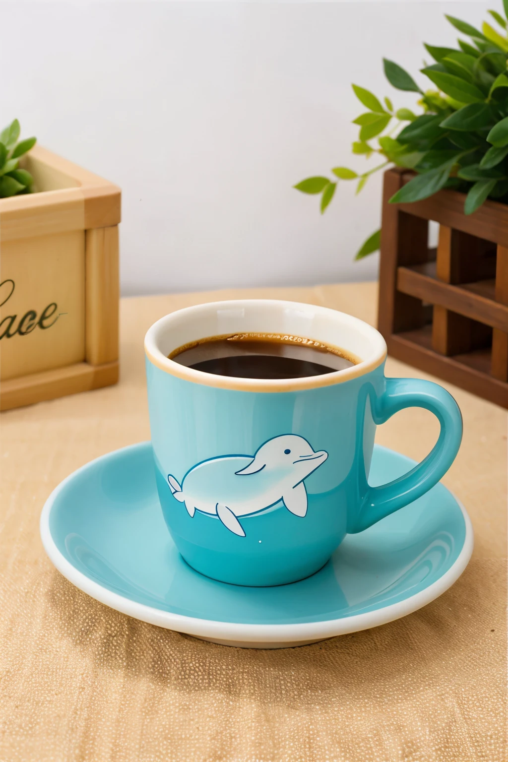 ((Best Quality)), ((Masterpiece)), (detailed), Dolphin-shaped coffee cup, tender, for cafe