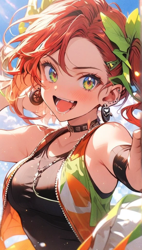 Multi naunce of green and red，Gal，Earrings，vivid color,