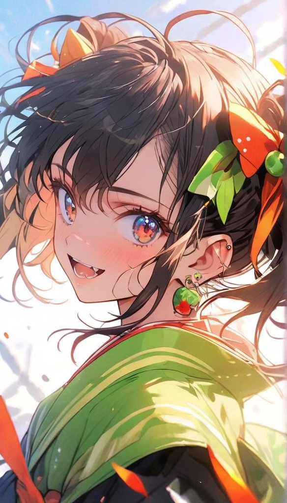 Multi naunce of green and red，Gal，Earrings，vivid color,
