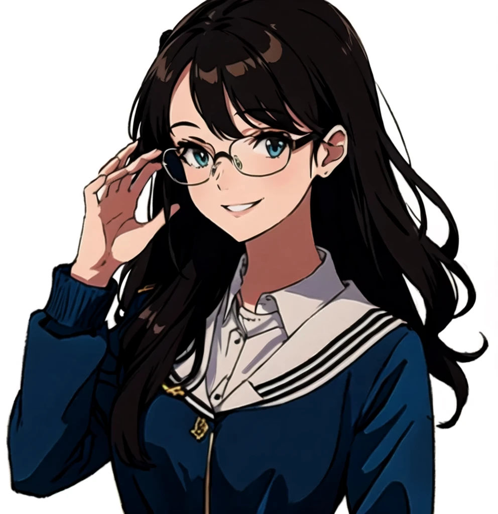 Smiling and wearing glasses